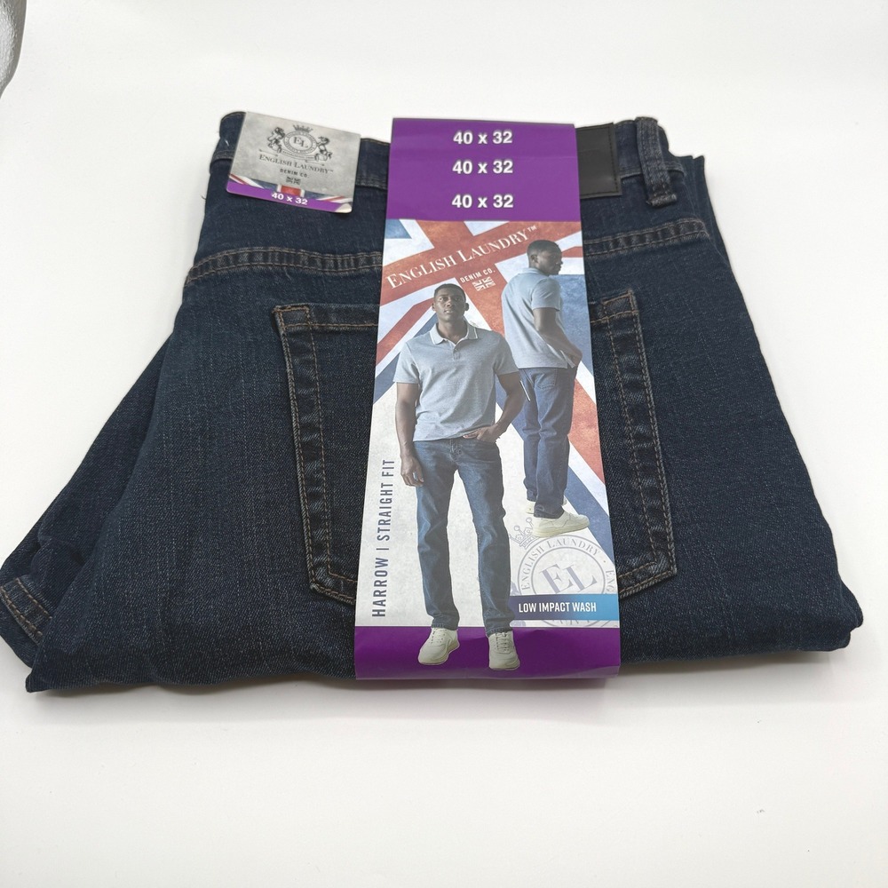 English Laundry Jeans Mens 40x32 Dark Blue Harrow Straight Fit Denim Pants NEW
